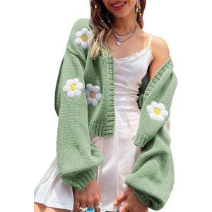 Womens Long Sleeve Open Front Flower Knit Cardigan Aesthetic Shrug Outfits